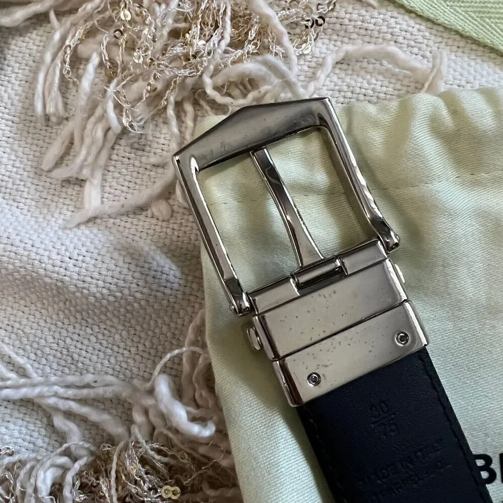 Burberry Men's Reversible Check Belt Black Blue Size 30/75 NEW